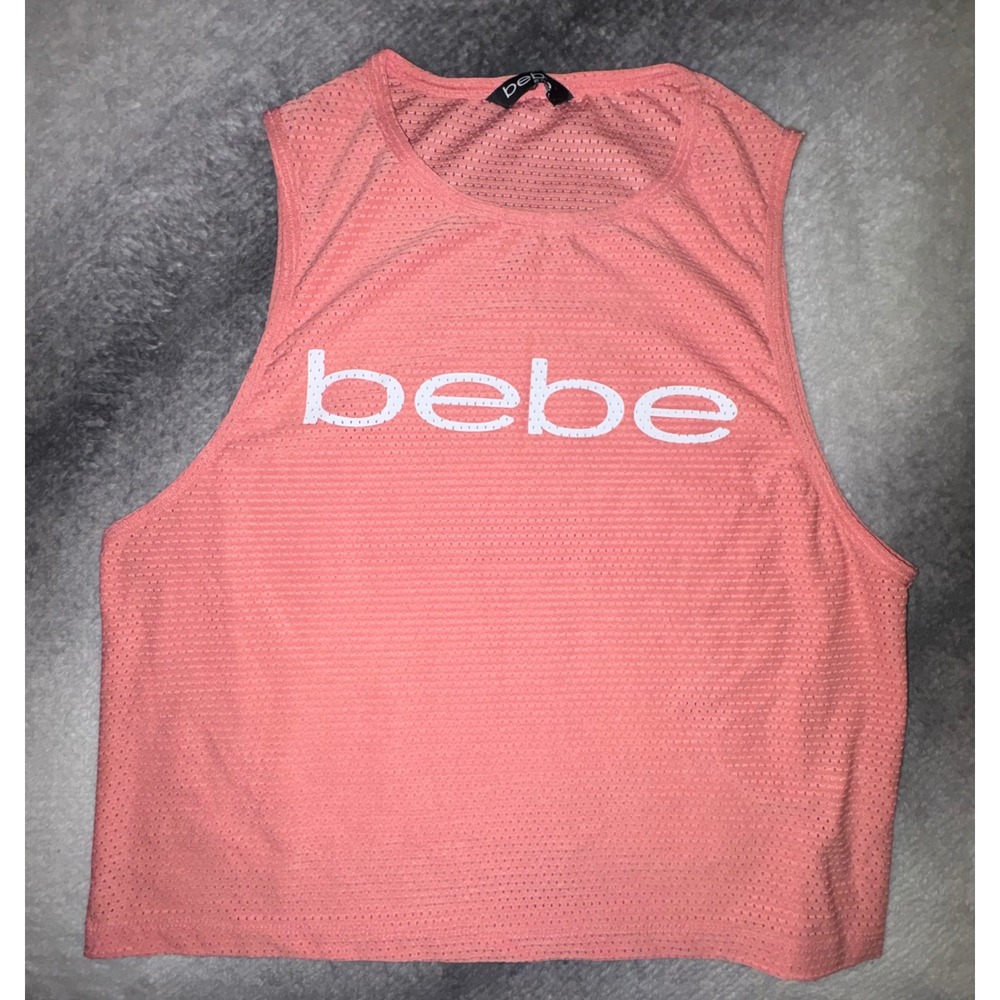 (CL) Bebe Sport Women S Coral Pink Mesh Logo Sleeveless Tank Top Athleisure